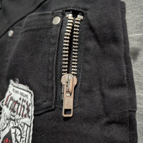 Vintage Lip Service Ruffle Denim Maxi Patch Skirt Black Large - Picture 14 of 14